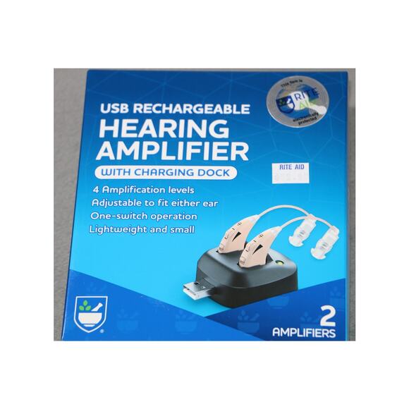 USB Rechargeable Hearing Amplifier 2 Pack Dock Adjustable 4 Level Lightweight - Picture 6 of 6
